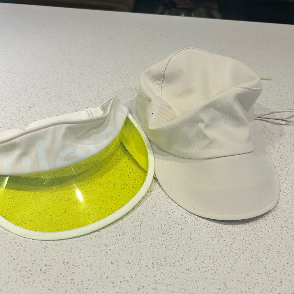 SET OF TWO NEVER WORN Lululemon hats  Cream and Yellow Visor and Cream Bucket